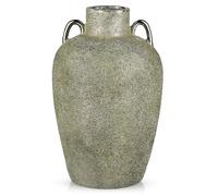 Arborus Vintage Gray Vase with Handles 28.5cm Tall Rustic Ceramic Vase for Dried Flowers Decorative Shabby Chic Flowers Vases for Home Mantel Table Centrepiece Décor