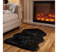 Arbosofe Faux Fur Sheepskin Rug - Black Fluffy Shaggy Fur Area Rug for Bedroom & Living Room, 2 x 3 Feet