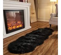 Arbosofe Faux Fur Sheepskin Rug Black Home Area Rug for Bedroom, Fluffy Small Fur Rug, Fuzzy Furry Shaggy Rug for Living Room 2 x 6 Feet
