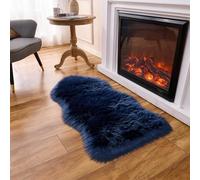 Arbosofe Ultra Soft Faux Fur Rug, Small Area Rugs, Dark Blue Fluffy Shaggy Fur Rug for Bedroom & Living Room, Kids Room Decor, 2 x 4 Feet Sheepskin