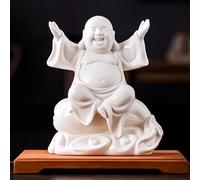 ARBTOTCE White Laughing Buddha Statue 8.2" Tall, Ceramic Lucky Happy Buddha Statue Sitting on Money Bag for Good Luck and Prosperity, Feng Shui Decor Home Office Car Indoor/Outdoor Decoration