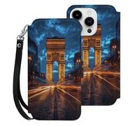 Arc De Triomphe in Paris France Leather Flip Phone Case Wallet Cover Compatible with iPhone 15/15 Plus/15 Pro/15 Pro Max