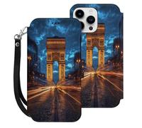 Arc De Triomphe in Paris France Leather Flip Phone Case Wallet Cover Compatible with iPhone 15/15 Plus/15 Pro/15 Pro Max