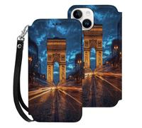 Arc De Triomphe in Paris France Leather Flip Phone Case Wallet Cover Compatible with iPhone 15/15 Plus/15 Pro/15 Pro Max