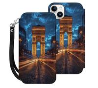 Arc De Triomphe in Paris France Leather Flip Phone Case Wallet Cover Compatible with iPhone 15/15 Plus/15 Pro/15 Pro Max