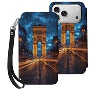 Arc De Triomphe in Paris France Leather Flip Phone Case Wallet Cover Compatible with iPhone 17/17 Air/17 Pro/17 Pro Max