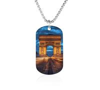Arc De Triomphe in Paris France Rectangle Memorial Necklace Personalized Metal Pendant Jewelry Gifts for Boyfriend Husband Dad 23.6in(60cm)