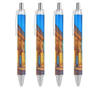 Arc De Triomphe Paris Night Retractable Ballpoint Pen Black Ink Ball Point 0.5mm Smooth Writing Note Taking Accessories For Office 4 PCS