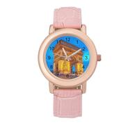 Arc De Triomphe Paris Night Women's Leather Watch Easy Reader Minimalist Wristwatch Pink Rose Gold Strap Watches