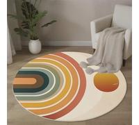 Arc Ellipse Gradient Round Area Rug, Soft Washable Non-Slip Modern Retro Geometric Circle Rug for Bedroom, Low-Pile Non Shedding Colorful Carpet 180cm, for Entryway Sofa Living Room Bathroom