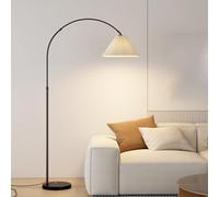 Arc Floor Lamp 70.9" Tall Standing Lamp with On/Off Foot Switch Black Floor Lamp with Adjustable Pleated Lampshade Over Couch Arched Reading Light for Bedroom Office