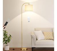 Arc Floor Lamp with Remote and Stepless Dimmable Bulb, Colors Temperature & Brightness Adjustable, Gold Floor Lamps for Living Room（Deep Beige Shade & Gold Pole）