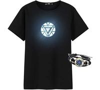 Arc Reactor Illuminate T-Shirt Tony Cosplay Novelty Costume Stark Bracelet, Black, Medium