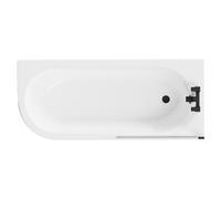 Arc Right Hand Curved Shower Bath with Matt Black Bath Screen and Acrylic Front Bath Panel | White | 1700mm x 750mm