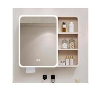 Arc Shape Aluminum Bathroom Mirror Cabinet with Makeup Mirror Wall-Mounted Storage with Touch Switch Coffee Finish 70cm/27.5in Ideal for Modern Bathrooms