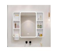 Arc-Shaped Aluminum Bathroom Mirror Cabinet with Makeup Mirror Wall-Mounted Storage Touch Switch & Paper Hole White Finish 110cm/43.3in - Stylish & Functional