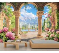 Arcade Courtyard Mural Roman Column Garden Wallpaper European Landscape Wall Mural Statement Wall Restaurant Diner Large-Scale Art Decor Photo Panoramic Accent (Non-self-Adhesive)