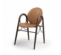 Arcade Dining Chair Frame In Black Metal And Smoked Oak With Upholstery In Brandy Leather