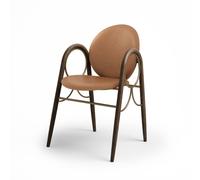 Arcade Dining Chair Frame In Brass Metal And Smoked Oak With Upholstery In Brandy Leather