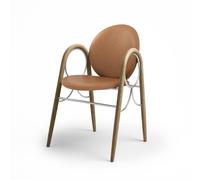 Arcade Dining Chair Frame in Chrome Metal and Oak with Upholstery in Brandy Leather