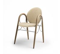 Arcade Dining Chair Frame In Chrome Metal and Oak With Upholstery In Cream 0019