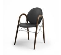 Arcade Dining Chair Frame In Chrome Metal And Smoked Oak With Upholstery In Black Leather