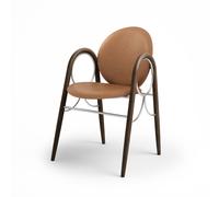Arcade Dining Chair Frame In Chrome Metal And Smoked Oak With Upholstery In Brandy Leather