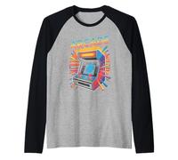 Arcade Retro Vibes Gaming Machine Fun Raglan Baseball Tee