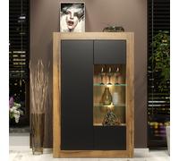 Arcadia 140cm Display Cabinet LED - Oak & Black Matte Doors