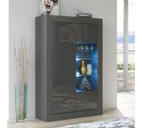 Arcadia Display Cabinet 140Cm Dark Grey With High Gloss Doors And Led Lighting - Creative Furniture