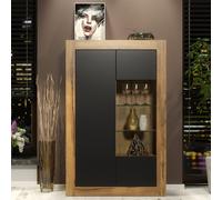 Arcadia Display Cabinet 140cm - Oak & Black Matte Doors