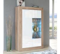 Arcadia Display Cabinet 140Cm Oak & White With High Gloss Doors And Led Lighting - Creative Furniture