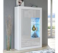 Arcadia Display Cabinet 140Cm White & Grey With High Gloss Doors And Led Lighting - Creative Furniture