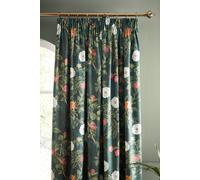 'Arcadia Floral' Soft Touch Recycled Polyester Velour Pencil Pleat Curtains RHS Green 117cm width x 137cm drop