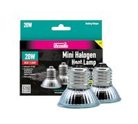 Arcadia Reptile Mini Halogen Heat Lamp (20W) - Twin Pack Energy Efficient Highly Bioavailable Infrared Heat Lamp, Dimmable Wide Beam Gentle Heat Source, Tissue Warming Basking Lamp for Reptiles