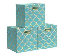 ArcaGuru 11x11x11 Cube Storage Bins, Collapsible Storage Bins Fabric Storage Cubes Organizer Baskets Box Drawers for Shelves, Closet, Wardrobe, Bookshelf, Cabinet, 3 Pack, Green