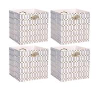 ArcaGuru Cube Storage Bins, Collapsible Storage Bins Fabric Storage Cubes Organizer Baskets Box Drawers for Shelves, Closet, Wardrobe, Bookshelf, Cabinet, 28 x 28 x 28cm, 4 Pack, White/Shiny Gold