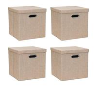 ArcaGuru Storage Bins with Lids, Collapsible Linen Fabric Boxes Organizer Containers with Lid Foldable Storage Box Basket for Closet, Shelves, Home, Office, 30.5 x 30.5 x 30.5 CM, 4 Pack, Khaki