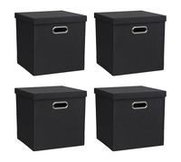 ArcaGuru Storage Bins with Lids, Collapsible Linen Fabric Boxes Organizer Containers with Lid Foldable Storage Box Basket for Closet, Shelves, Home, Office, 30.5 x 30.5 x 30.5 CM, 4 Pack, Black