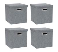 ArcaGuru Storage Bins with Lids, Collapsible Linen Fabric Boxes Organizer Containers with Lid Foldable Storage Box Basket for Closet, Shelves, Home, Office, 30.5 x 30.5 x 30.5 CM, 4 Pack, Dark Gray