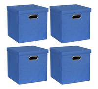 ArcaGuru Storage Bins with Lids, Collapsible Linen Fabric Boxes Organizer Containers with Lid Foldable Storage Box Basket for Closet, Shelves, Home, Office, 12 x 12 x 12.4 Inch, 4 Pack, Dark Blue