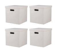 ArcaGuru Storage Bins with Lids, Collapsible Linen Fabric Boxes Organizer Containers with Lid Foldable Storage Box Basket for Closet, Shelves, Home, Office, 30.5 x 30.5 x 30.5 CM, 4 Pack, Beige