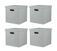 ArcaGuru Storage Bins with Lids, Collapsible Linen Fabric Boxes Organizer Containers with Lid Foldable Storage Box Basket for Closet, Shelves, Home, Office, 28 x 28 x 28 CM, 4 Pack, Gray
