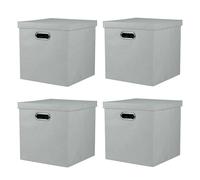 ArcaGuru Storage Bins with Lids, Collapsible Linen Fabric Boxes Organizer Containers with Lid Foldable Storage Box Basket for Closet, Shelves, Home, Office, 30.5 x 30.5 x 30.5 CM, 4 Pack, Gray