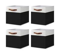 ArcaGuru Storage Cube Bins, Foldable Fabric Organizer Bins Storage Cubes Baskets Box Drawers for Shelves, Closet, Wardrobe, Bookshelf, 33 x 33 x 33cm, 4 Pack, White/Black