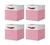 ArcaGuru Storage Cube Bins, Foldable Fabric Organizer Bins Storage Cubes Baskets Box Drawers for Shelves, Closet, Wardrobe, Bookshelf, 33 x 33 x 33cm, 4 Pack, White/Pink
