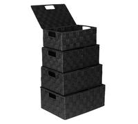 ArcaGuru Woven Storage Basket Bin Container With Lid, Storage Baskets Organizing Bins Small Woven Basket Cube Organizer Divider for Closet, Shelf, Dresser, Drawer, Kitchen, Pantry, Set of 4, Black