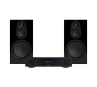 Arcam A15+ Amplifier and Monitor Audio Silver 100 8G Speakers Hi-Fi Bundle Gloss Black