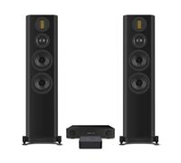 Arcam A15+ Integrated Amplifier with WiiM Pro Plus Streamer and Wharfedale EVO 5.4 Floorstanding Speakers Hi-Fi Package - Black