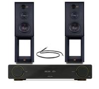 Arcam A5+ Integrated Amplifier with Wharfedale Linton Heritage Standmount Speakers with Matching Stands - Black